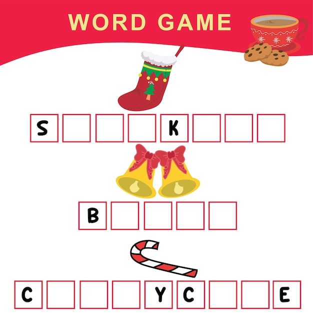 Educational Word Game worksheet. Writing practice for children. Exercise lettering game for kids.