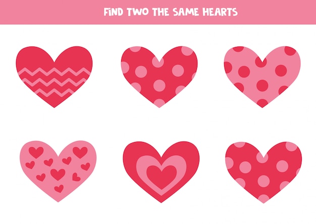 Educational worksheet for kids. Find two the same hearts