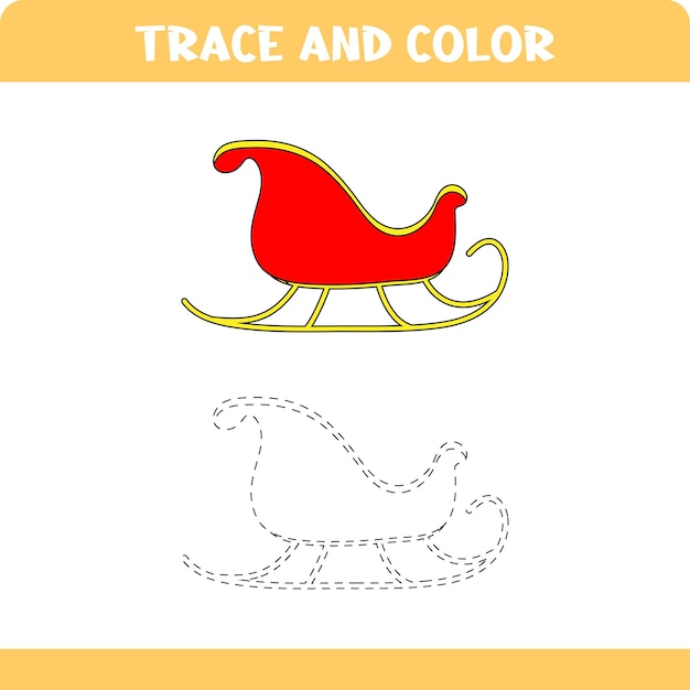 Educational worksheet with handwriting practice for preschool children. Trace and color sled. Activity page for kids