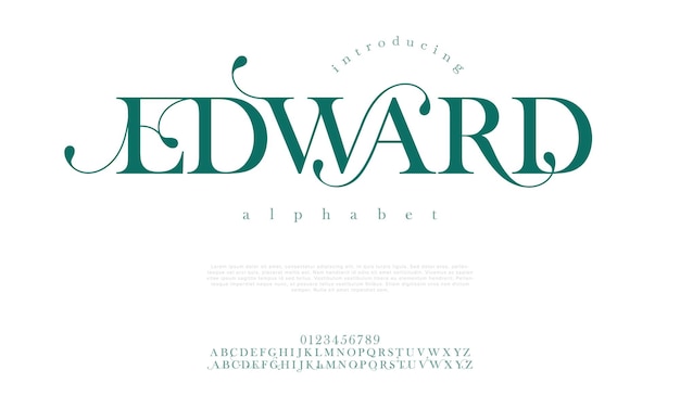 エドワード・プレミアム・ラグジュアリー エレガントなアルファベット 文字と数字 優雅な結婚式のタイポグラフィ クラシックなセリフ