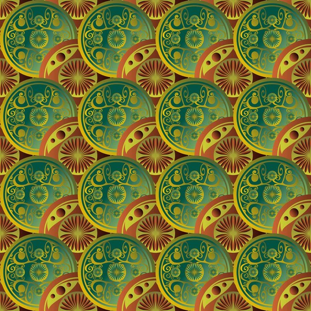 Een abstract patroon van groene en bruine gouden cirkels kan worden gebruikt voor kamerdecoratie