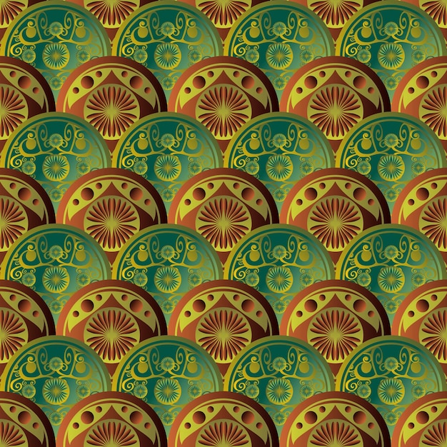 Een abstract patroon van groene en bruine gouden cirkels kan worden gebruikt voor kamerdecoratie