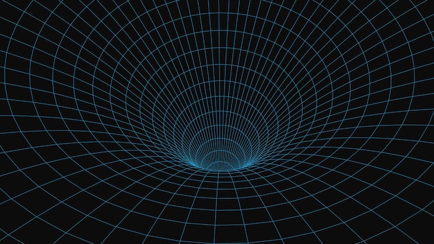 Een abstracte tunnel met een blauwe maasstructuur 3D-raster van tunnels en gangen Vector wormgat