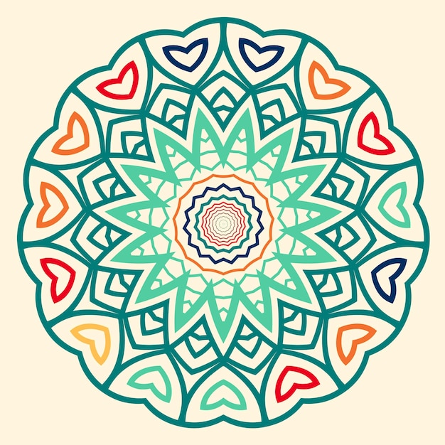 Een achtergrond met een blauw en oranje ontwerp dat achtergrond zegt Kleurrijke mandala in platte stijl