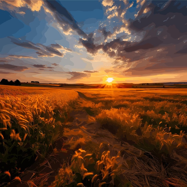 Een achtergrondvectorillustratie van een landschap bij zonsondergang