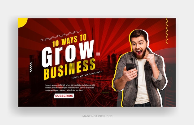 Een advertentie voor een webpagina met 10 manieren om uw bedrijf te laten groeien.