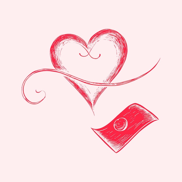 Vector een afbeelding van een handgeschreven brief met een hartsketting die liefde en genegenheid overbrengt