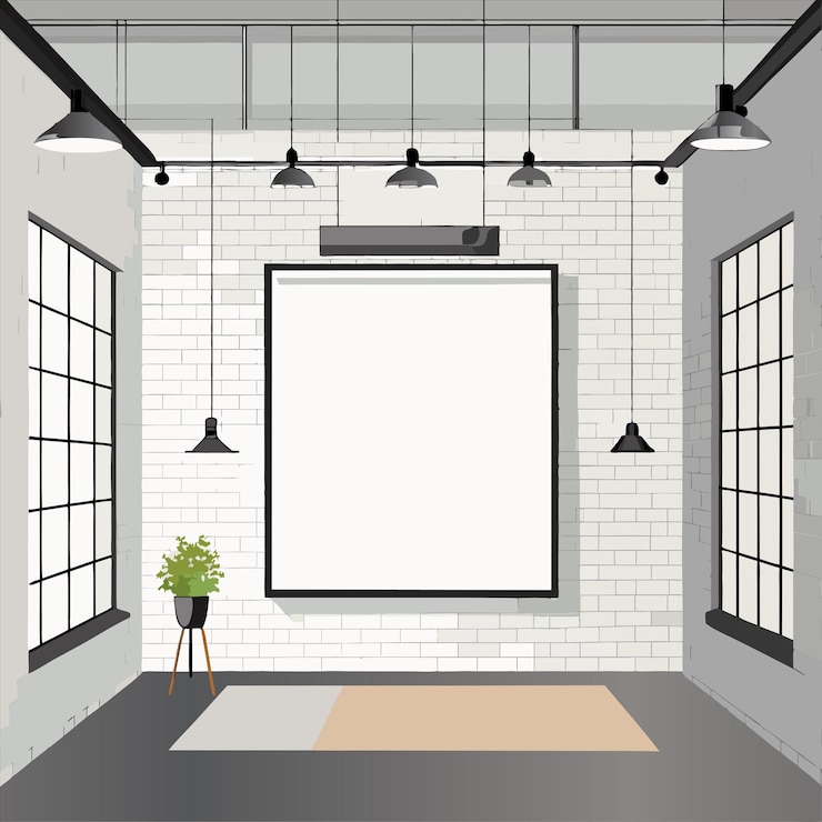 Vector een afbeelding van een kamer met een foto van een plant en een frame