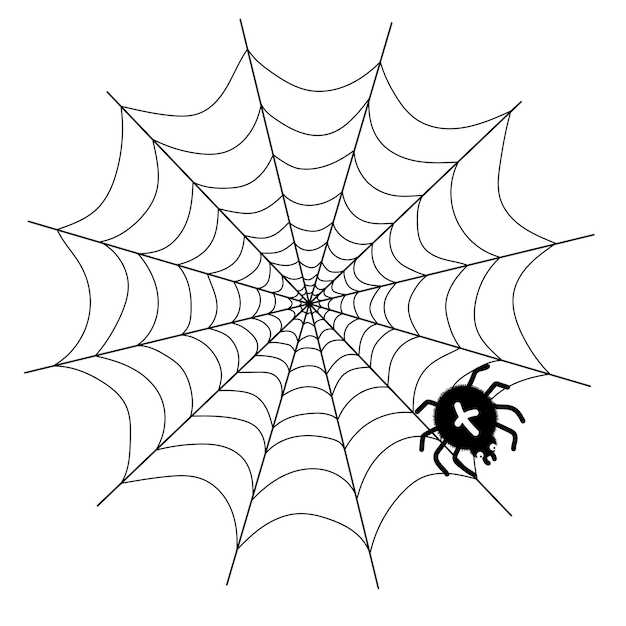 Een afbeelding van een spinnenweb met een spin .Bitmap illustratie.