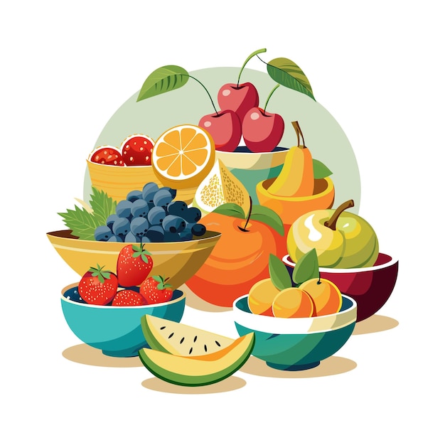 een afbeelding van een verscheidenheid aan vruchten, waaronder fruit en een fruitbak