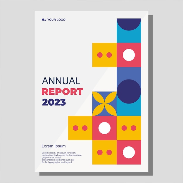Een affiche voor jaarverslag 2025 met kleurrijke vierkanten.