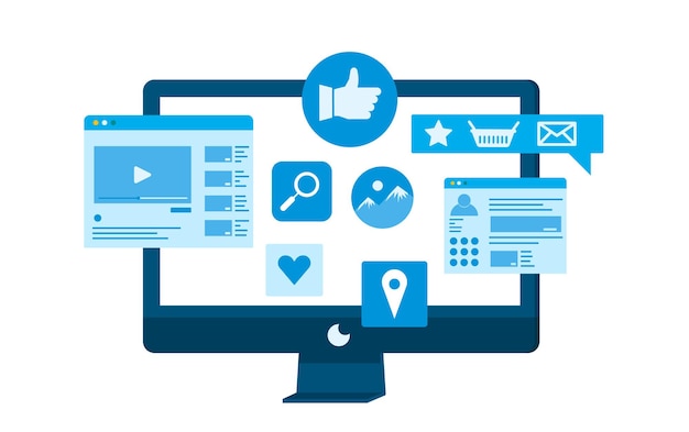 Een analyse van mediamarketingvector. webbanner sociaal marketingwerk en analyse.