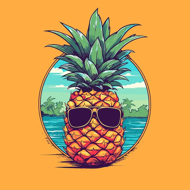 een ananas met een zonnebril erop en een afbeelding van een ananas op de bovenkant.