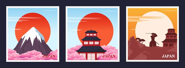 Een ansichtkaartset met een levendig Japans landschap