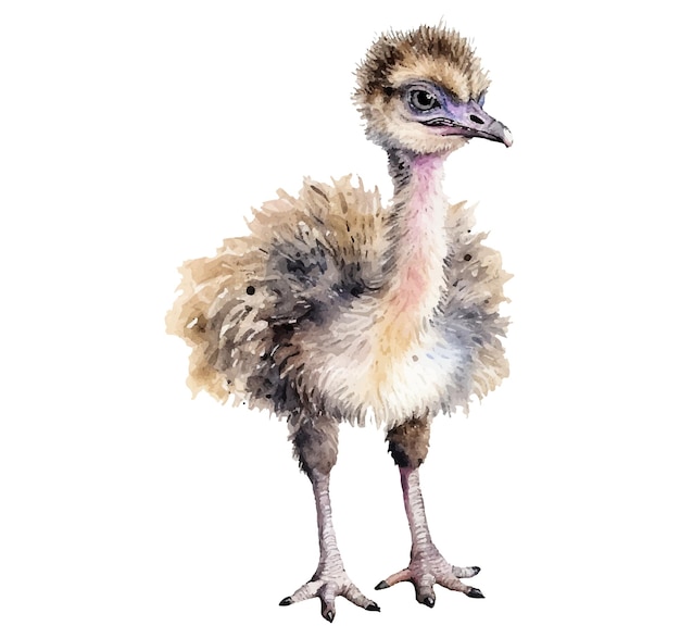 Een aquarel schilderij van een baby struisvogel.