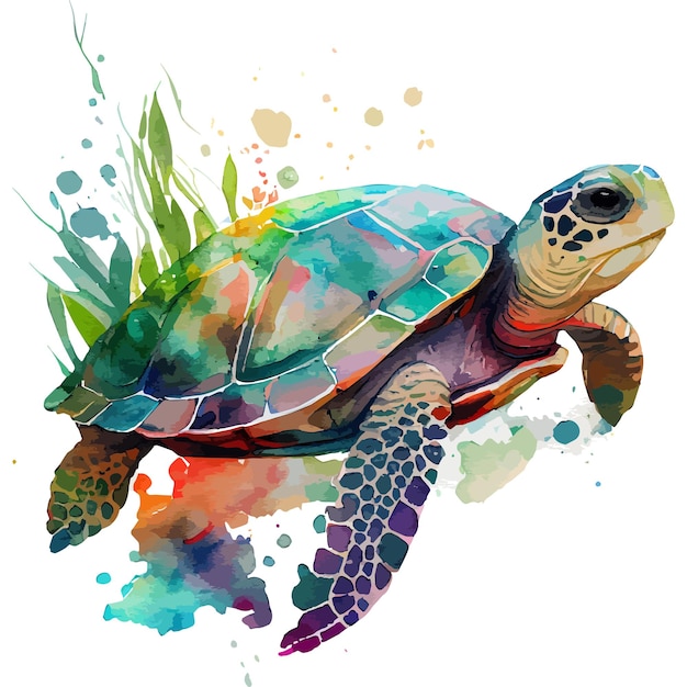 Vector een aquarel schilderij van een schildpad met een groene kop en een blauw oog.
