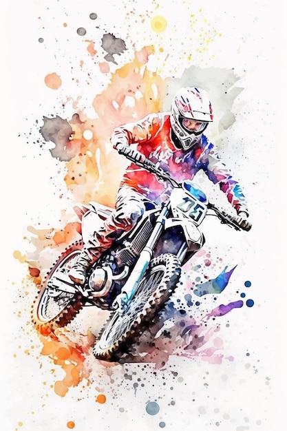 Een aquarel van een motorcrosser.