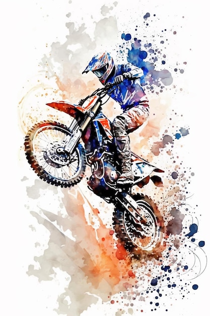 Een aquarel van een motorcrosser.