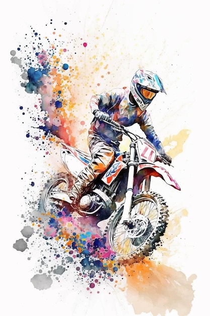 Een aquarel van een motorcrosser