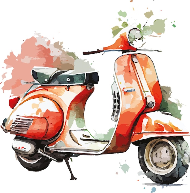 Een aquarel van een vespa met het woord vespa erop.