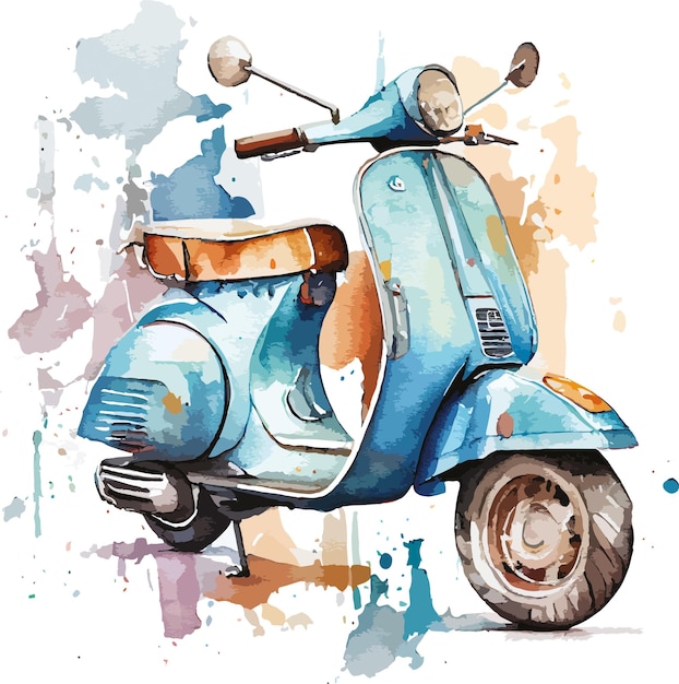 Een aquarel van een vespa met het woord vespa erop.