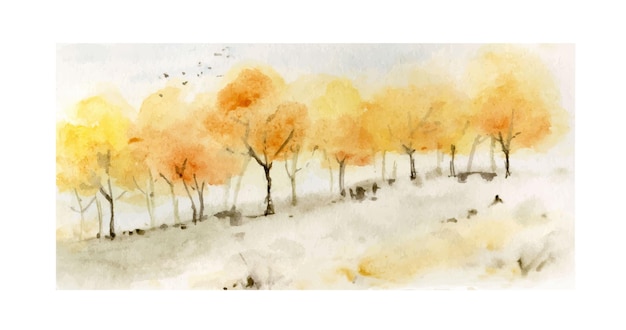Een aquarel vector kaart van herfst bos achtergrond met bomen
