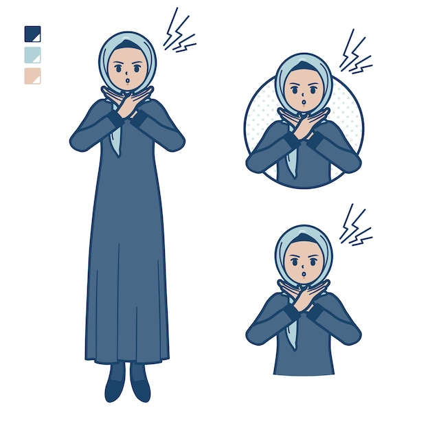 Een Arabische vrouw in hijab met Making a Cross with arms images