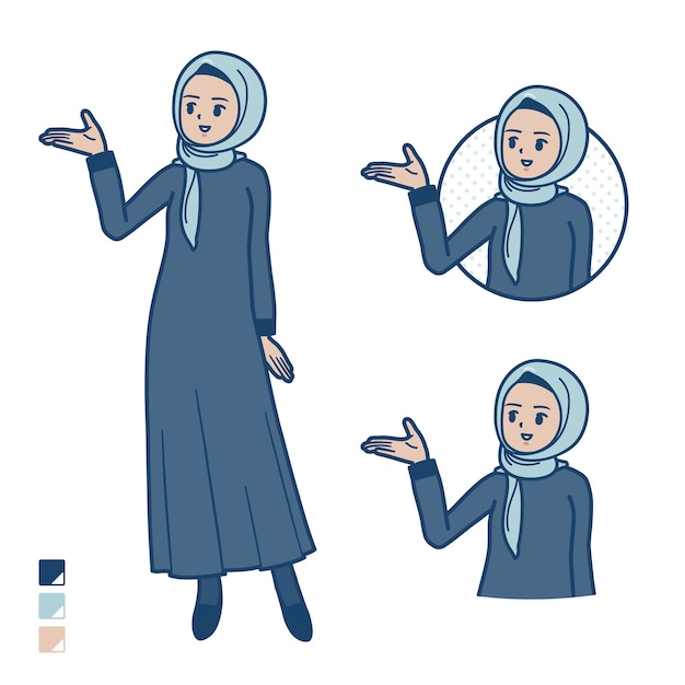 Een Arabische vrouw in hijab met uitleg afbeeldingen