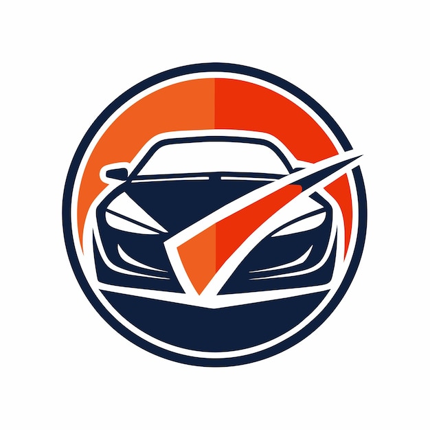 Vector een auto gepositioneerd binnen een cirkel op een oranje en blauwe achtergrond een simplistisch logo geïnspireerd op de wereld van auto's minimalistisch eenvoudig modern vector logo ontwerp