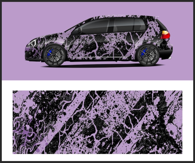 Vector een auto met een paarse achtergrond en de woorden 