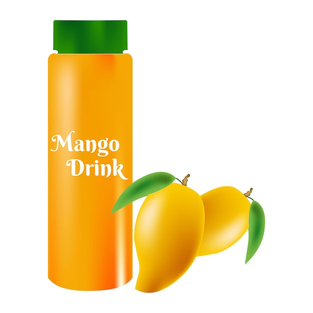 Een bakje mangodrank met twee mango's erop.