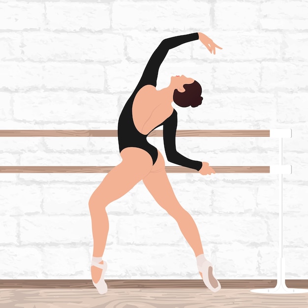 Een ballerina traint aan een balletbarre tegen een bakstenen muur Vectorillustratie