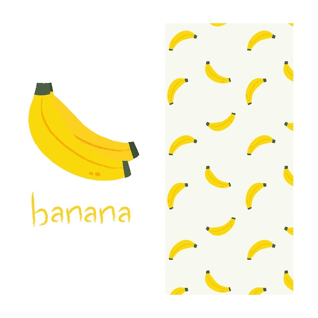 Een banaan en een banaan staan op een witte achtergrond met het woord banaan erop.