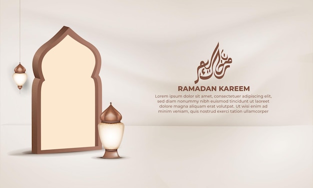 Een banner voor ramadan kareem met een lantaarn en een framemoskee