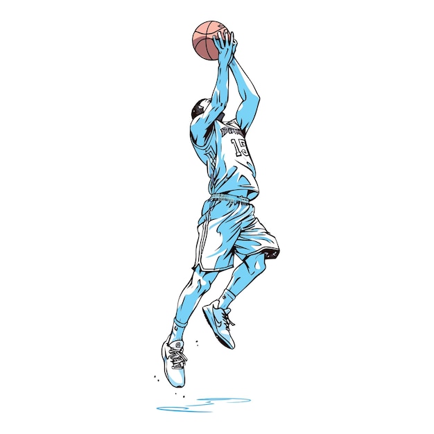 Vector een basketbalspeler die een slam dunk vectorillustratie maakt