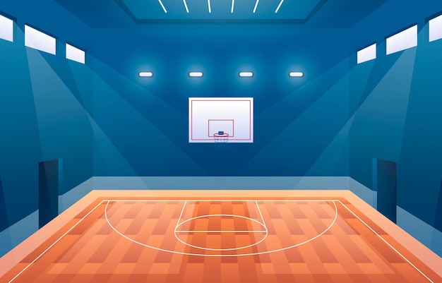 Een basketbalveld met een basketbalveld en een basketbalhoepel.