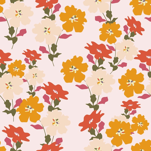 een behang met gele en roze bloemen en bladeren