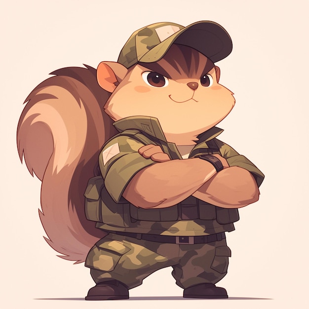 Een behendige eekhoorn soldaat cartoon stijl