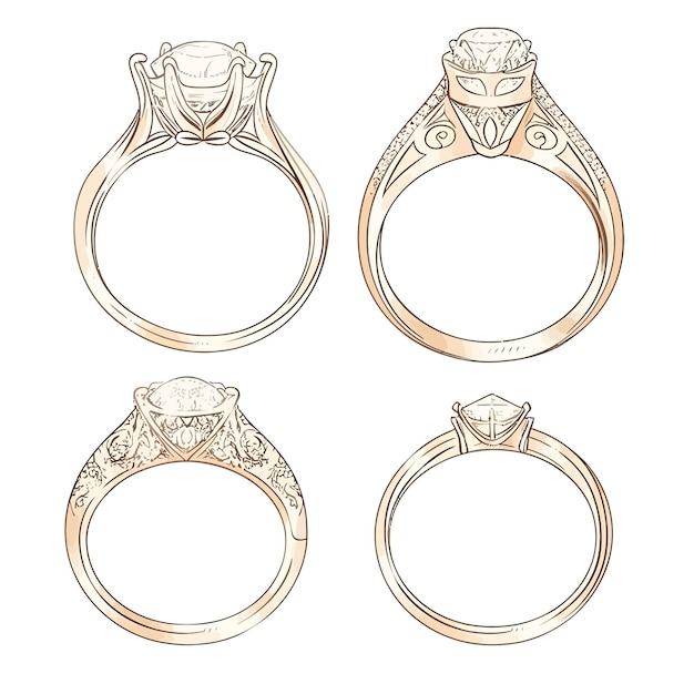 Een betoverende set solitaire ringen in schetsstijl