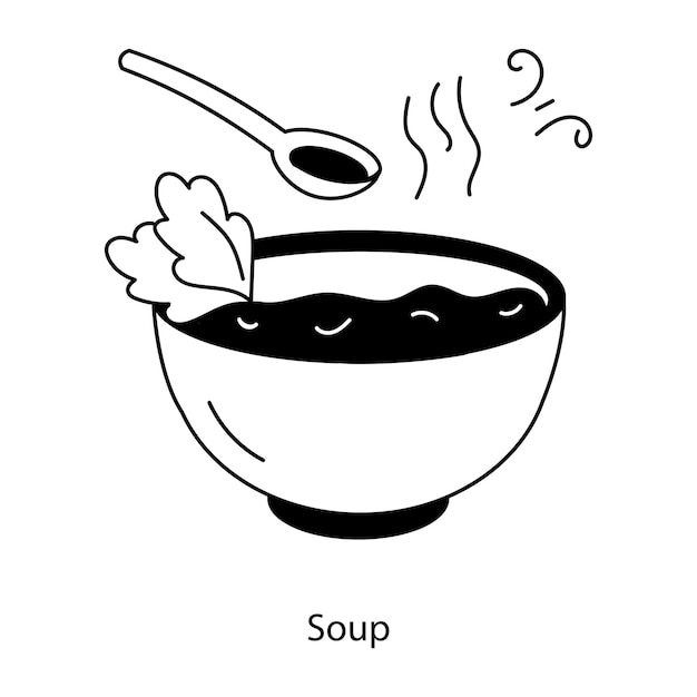 Een bewerkbaar doodle-icoon van een soepbak