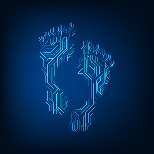 Een blauw elektronisch circuit met het been.