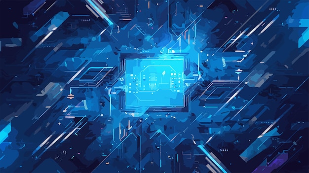 een blauw en groen digitaal abstract ontwerp met een vierkant in het midden