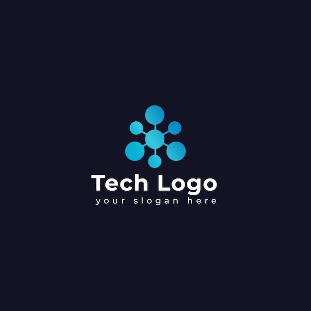 Vector een blauw logo met daarop het tech-logo.