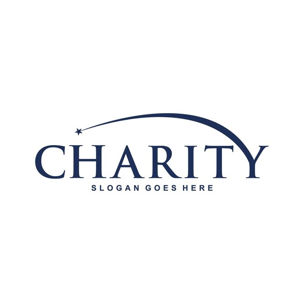 Een blauw logo voor het goede doel met de tekst liefdadigheid erop