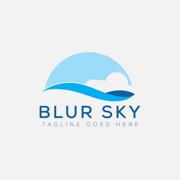 Een blauw logo voor onscherpe lucht met wolken en een blauwe lucht.