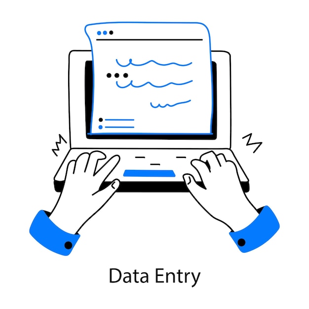 een blauw-wit beeld van een laptop met de woorden data enter erop