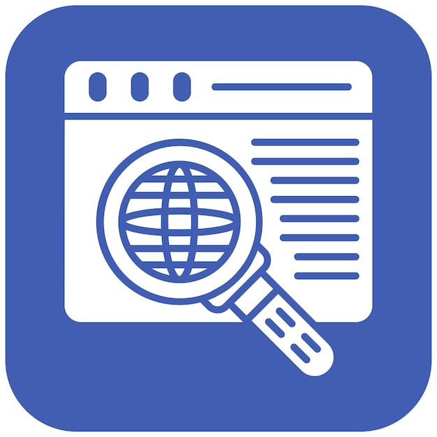een blauw-wit logo met een bol en een vergrootglas