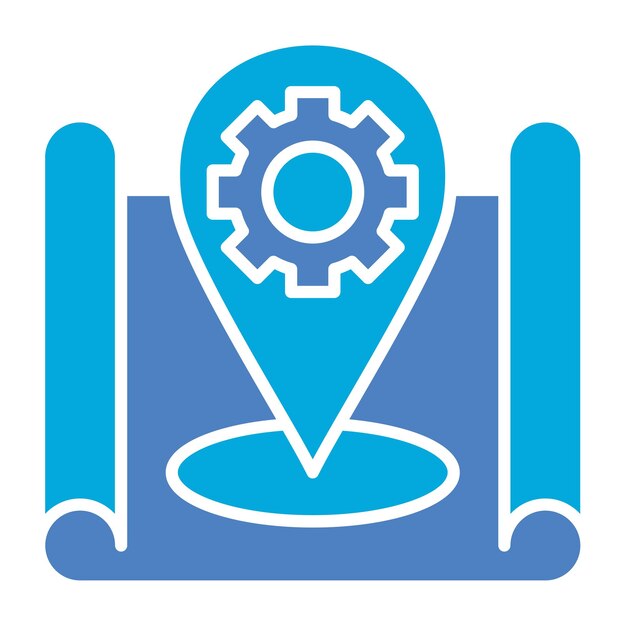 een blauw-wit logo met een tandwiel erop