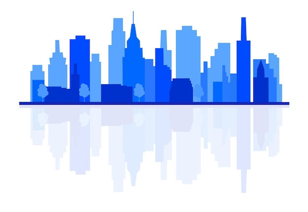 Een blauw-wit stadsgezicht met onderaan het woord nyc.