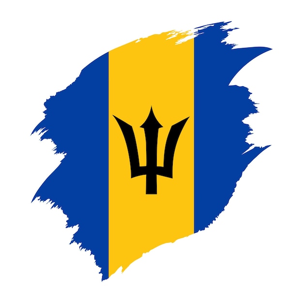 een blauwe en gele vlag met een witte achtergrond Vlag van Barbados